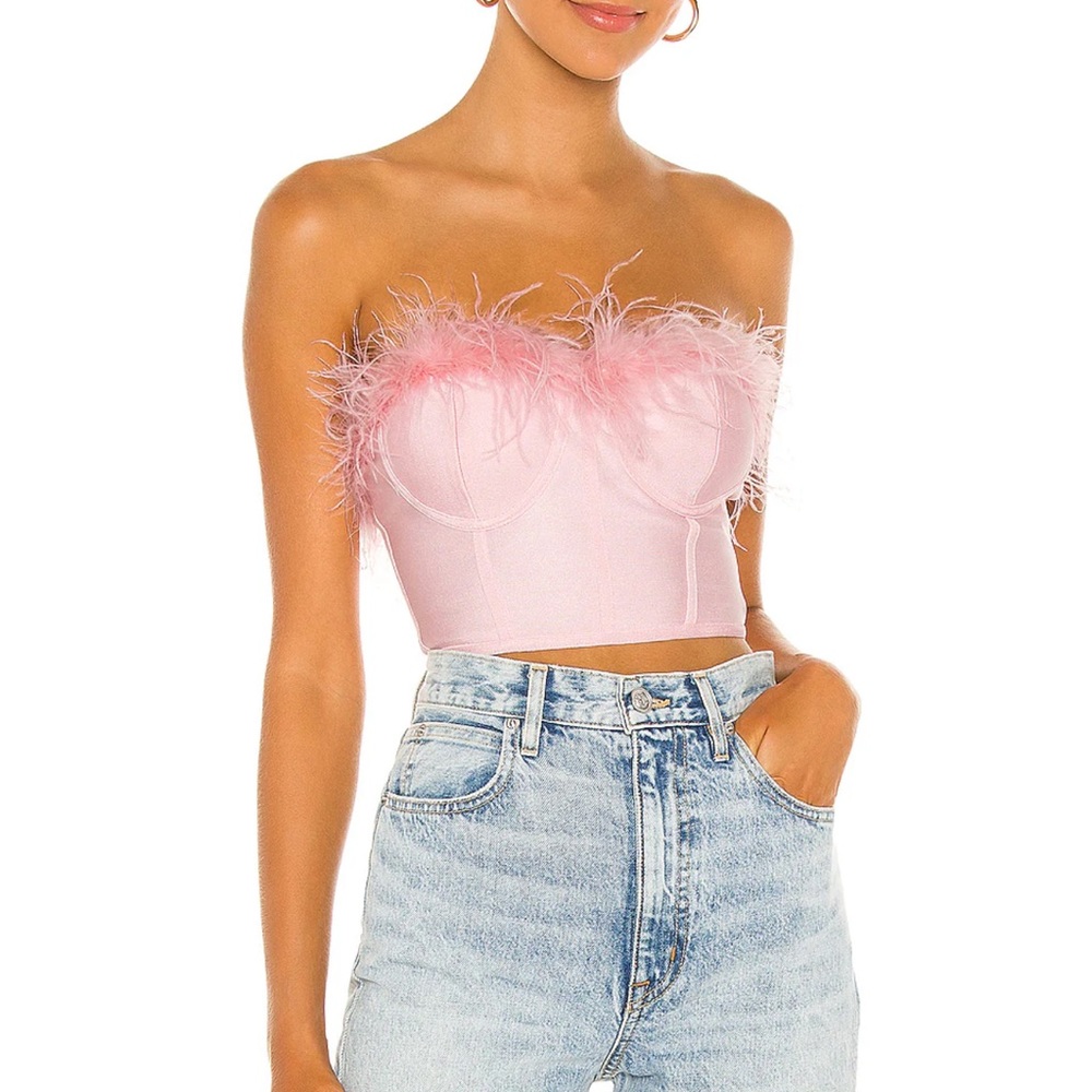 Revolve superdown pink Ramona feather strapless bustier top